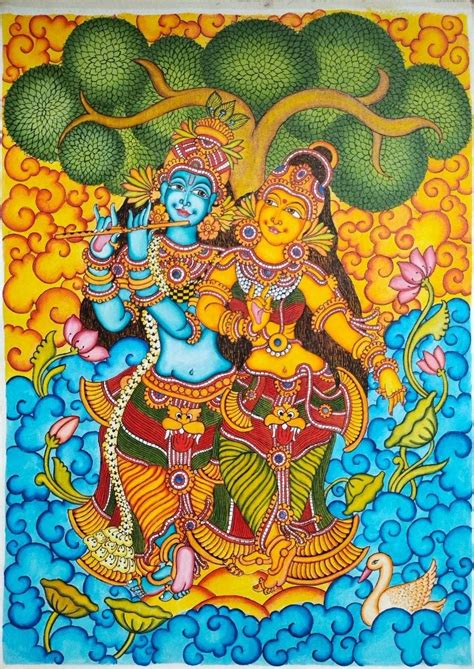 Radha Krishna #2 - Kerala Mural painting (30" x 22") - International ...