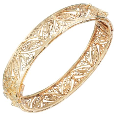 14 Karat Yellow Gold Filigree Bangle Bracelet For Sale at 1stDibs ...