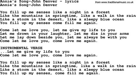 Love Song Lyrics for:Annie's Song-John Denver