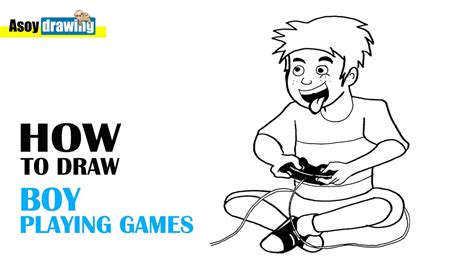 How to Draw Boy Playing Games - Gamer Drawing Easy - YouTube