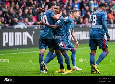 Eindhoven - Orkun Kokcu of Feyenoord celebrates the 3-3 during the ...