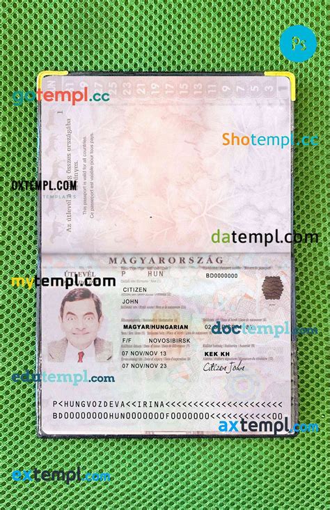 sample Hungary passport editable PSD files, scan and photo look ...