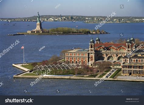 Aerial View Of Ellis Island With Statue Of Liberty, New York City ...