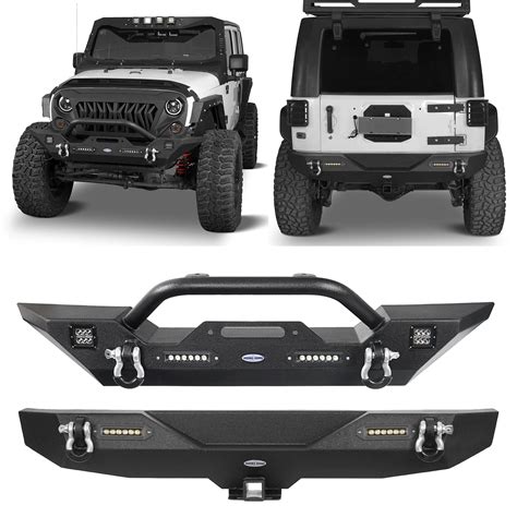 Buy Hooke Road Wrangler JK Front Bumper + Rear Bumper Combo w/All LED ...