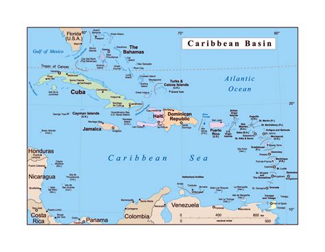 Detailed political map of the Caribbean Basin | US Virgin Islands ...