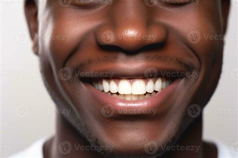 African Smile. White teeth of a black man in close-up. Generative AI ...