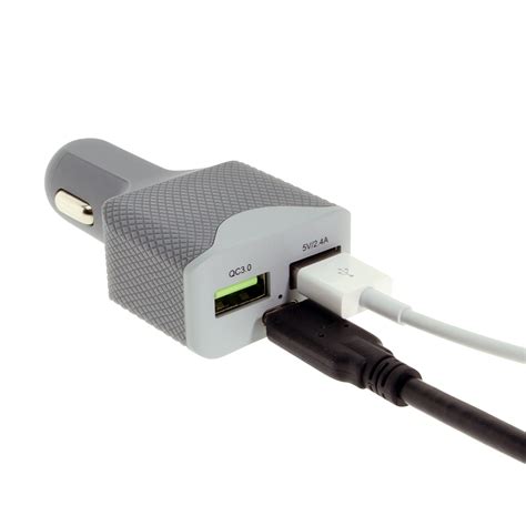 USB Car Charger 45W with Dual USB-A and Single USB-C Gray