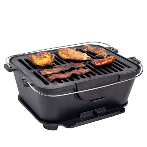 Buy Bruntmor Heavy Duty Pre-Seasoned Cast Iron Portable Grill, 14"x12 ...