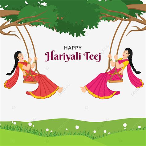 Teej Festival Vector Hd PNG Images, Happy Teej Festival Womans Enjoying ...