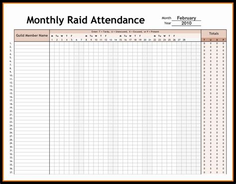 Excel Attendance Sheet Template