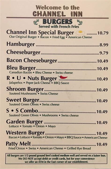 Menu of Channel Inn in Fairmont, MN 56031