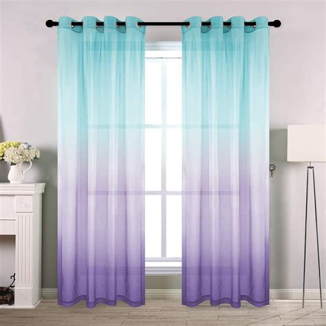 Dreaming Casa Teal Purple Gradient Voile Sheer Curtains Eyelet Children ...