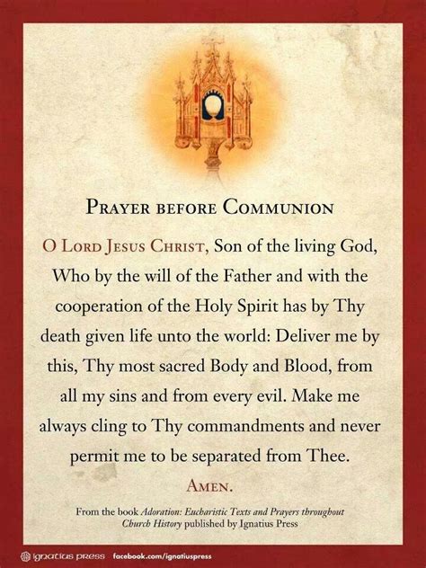 Prayer Before Communion | Communion prayer, Catholic prayers, Faith prayer