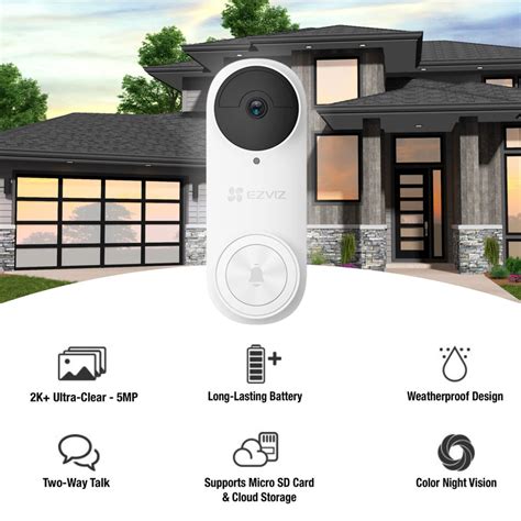 Ezviz Doorbell Camera 2K+ 5MP Battery Wireless WiFi 64GB & Chime DB2 P