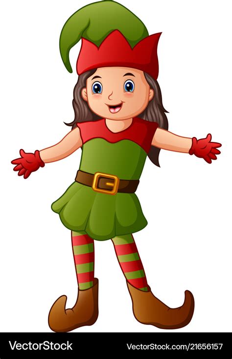 Cartoon christmas elf presenting Royalty Free Vector Image