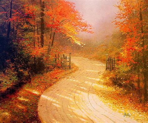 Thomas Kinkade Art Autumn Lane 20x24 PP P/P Lithograph | eBay