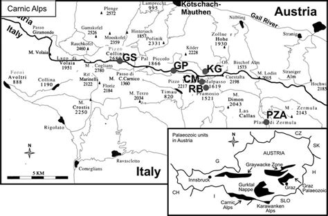 Simplified map ot the Carnic Alps, modified after PERRI & SPALLETTA ...