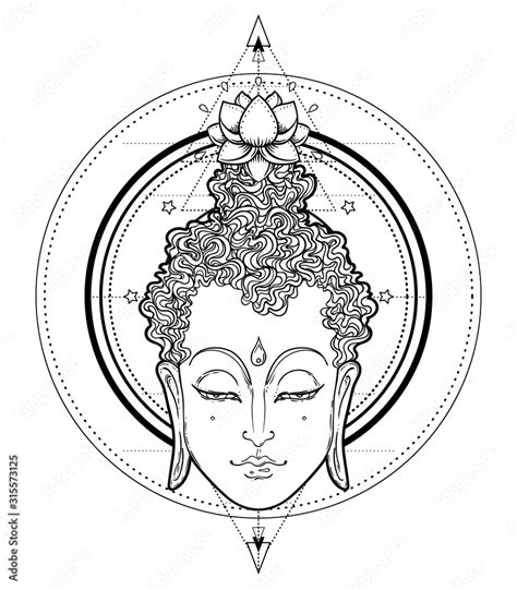 Buddha face over ornate mandala round pattern. Esoteric vintage vector ...