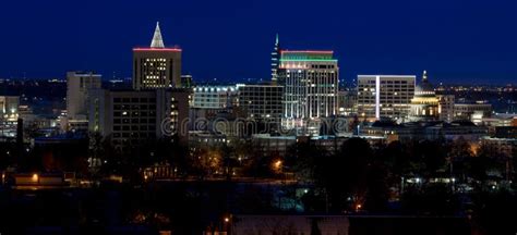 Close Up of the Boise Skyline in Idaho at Night with Christmas L Stock ...