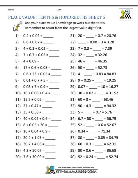 decimal worksheets - decimals tenths and hundredths worksheet - Lucius ...