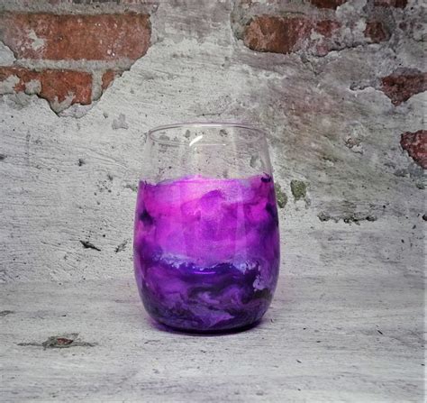 “PURPLE RAIN ” Stemless ( with Silver ) Resin & Ink coated Wine Glass ...