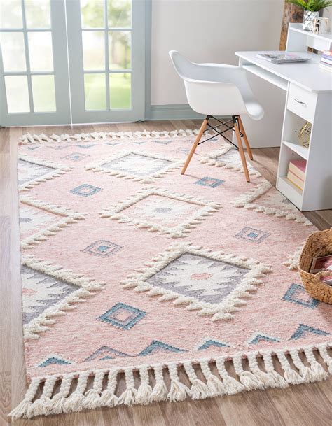 Unique Loom Indoor Rectangular Southwestern Boho Area Rugs Pink/White ...