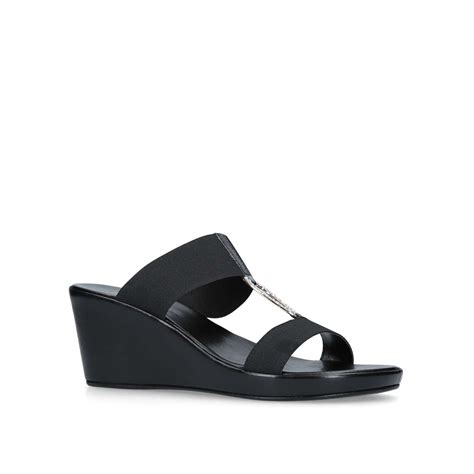 Shop SHIMMY Black Mid Heel Wedge Sandals by CARVELA COMFORT at official ...