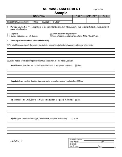 Printable Nursing Assessment Form Template - Printable Form, Templates ...