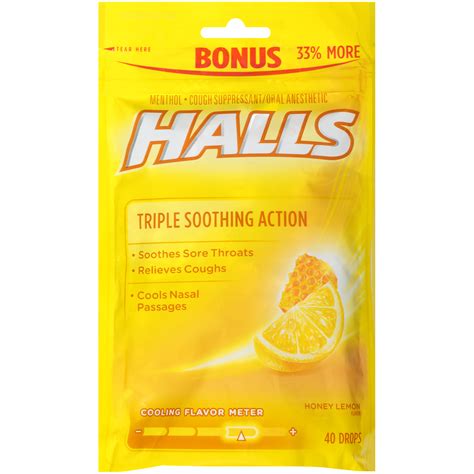 Halls Menthol - Cough Suppressant/Oral Anesthetic, Honey-Lemon, Drops ...