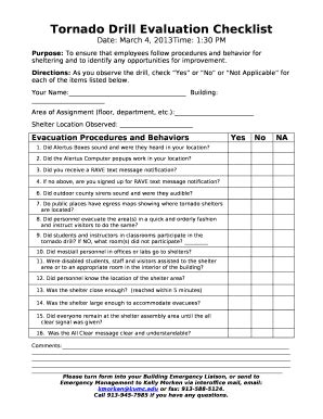 tornado drill checklist Doc Template | pdfFiller