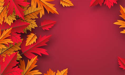 Autumn leaves on red background design with copy space vector ...