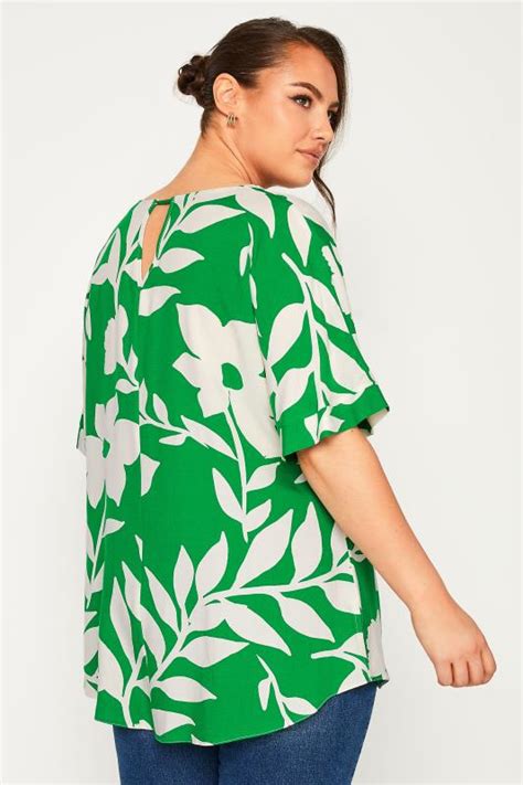 YOURS Curve Plus Size Green Floral Top | Yours Clothing