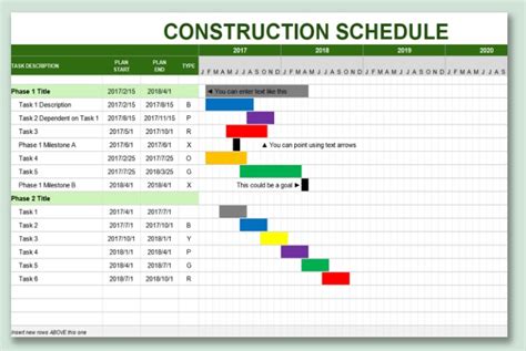 Construction Schedule Using Excel Template