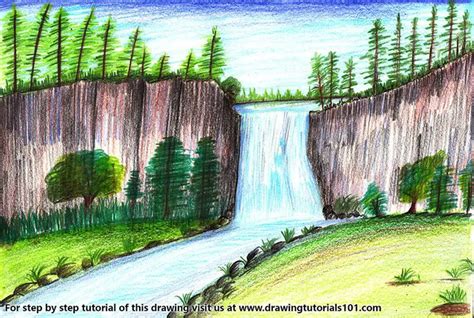 Waterfall Color Pencil Drawing ~ Waterfall Wasserfall Zeichnen ...