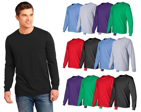 BILLIONHATS 12-Pack Plain Mens Long Sleeve Colorful T-Shirts, 100% ...