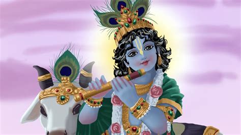 Little Krishna With Flute In Light Purple Background God HD Krishna ...