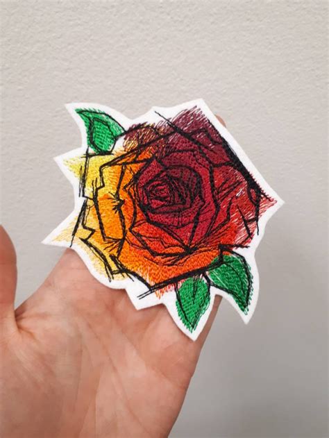 Painted Rose Iron on Patch Flower Applique Patches for | Etsy