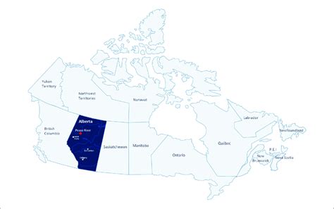 Map of Alberta showing Northern Alberta and Peace River region ...