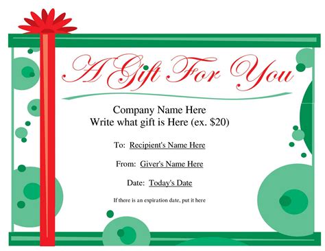 Gift Certificates Free Printable