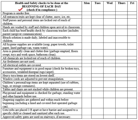 Health Safety Daily Checklist Template in PDF Format | Daily checklist ...