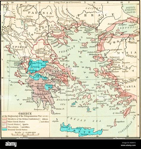 Map of Greece at the beginning of the Peloponnesian War, 431 B.C Stock ...