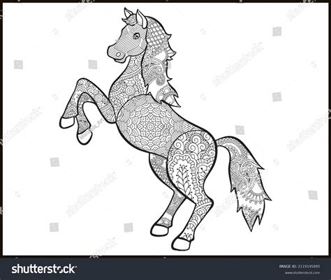 Coloring Page Mustang Horse Stylized Handdrawn Stock Vector (Royalty ...