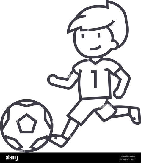 soccer,boy playing football vector line icon, sign, illustration on ...