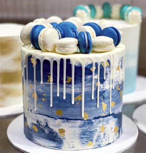 Blue, White & Gold Macaron Cake - Sugar Whipped Cakes Website