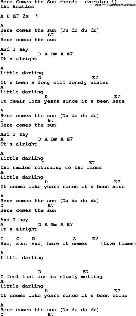 Song lyrics with guitar chords for Here Comes The Sun - The Beatles in ...