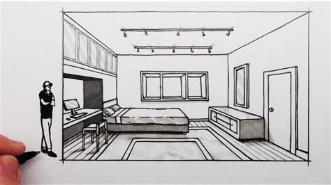 How to Draw a Bedroom in 1-Point Perspective