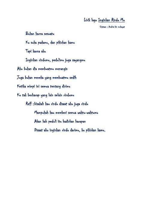 Lirik lagu inginkan rindu mu