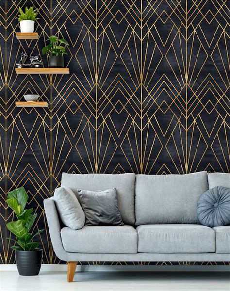 Art Deco Peel and Stick Wallpaper Removable Geometric Black | Etsy