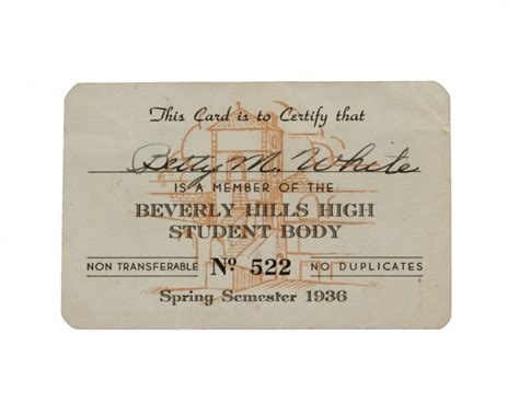 BETTY WHITE: BEVERLY HILLS HIGH SCHOOL 1937 STUDENT ID CARD, DIPLOMA ...