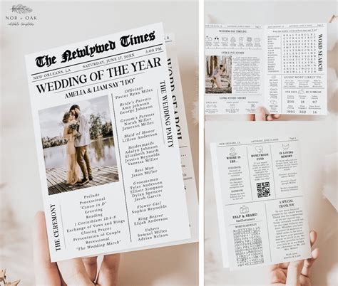 Newspaper Wedding Program Template, Editable Wedding Newspaper Program ...